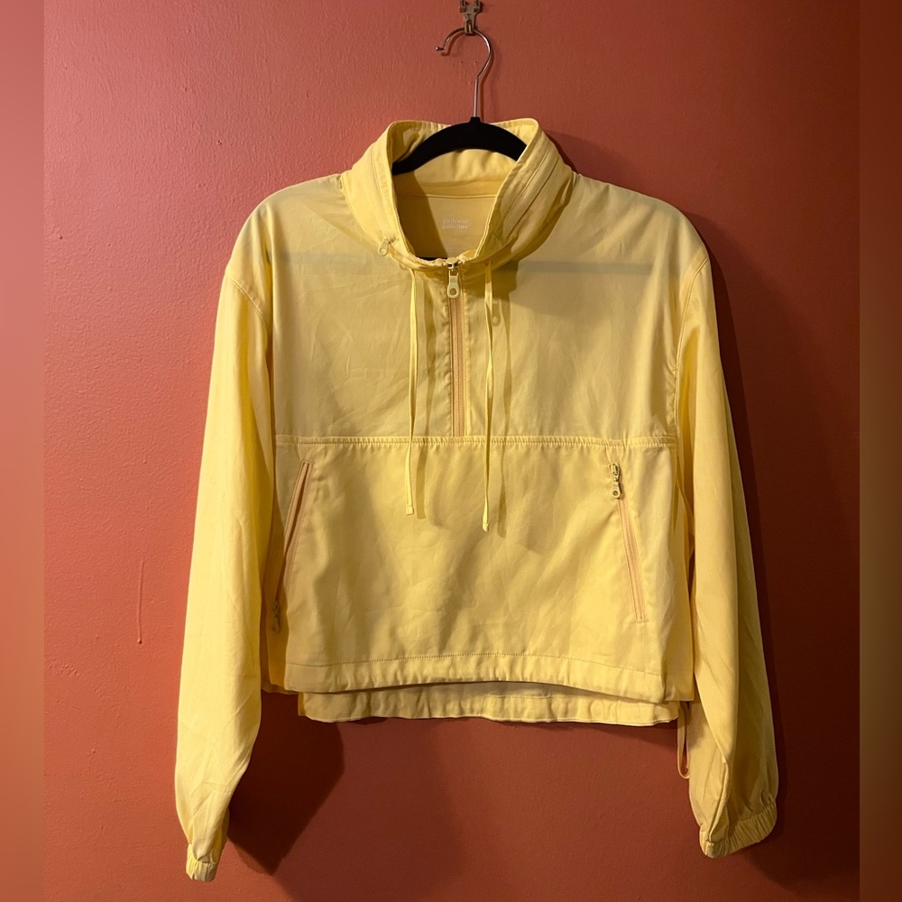 Girlfriend collective yellow activewear jumper pull over half zip workout layer